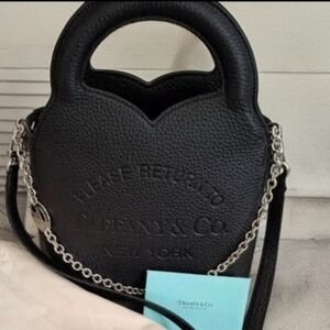 Nrw-Tiffany & Co. Black Heart Top Handle,crossbody,silver Chain Hardware Bag